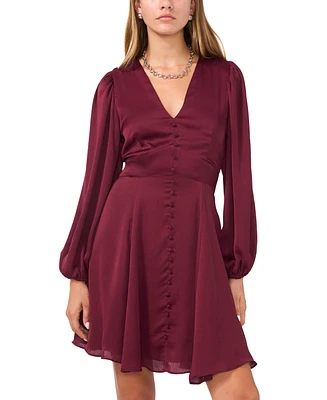 1.state Women's V-Neck Button-Trim Long-Sleeve Dress