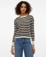 Vero Moda Women's Spring Striped Crochet Pullover Sweater