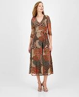 Jamie & Layla Petite 3/4-Sleeve Printed Faux-Wrap Midi Dress