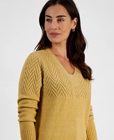 Style & Co Women's Lurex Shine Mixed-Stitch V-Neck Sweater, Created for Macy's