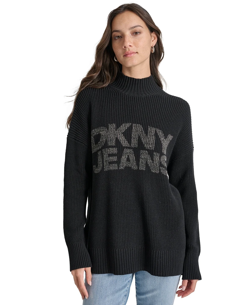 Dkny Jeans Women's Mock Neck Logo Sweater