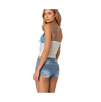 Edikted Women's Denim & Eyelet Tank Top - Blue-and