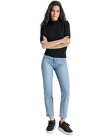 Dkny Jeans Women's Stud Logo Mock Neck Elbow-Sleeve Sweater