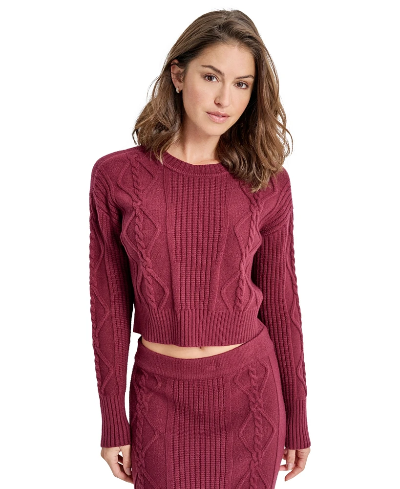 Dkny Jeans Women's Cropped Cable Knit Long-Sleeve Sweater