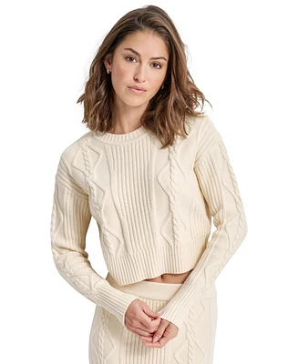 Dkny Jeans Women's Cropped Cable Knit Long-Sleeve Sweater