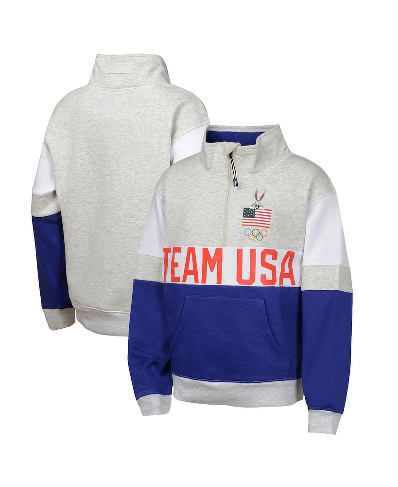 Outerstuff Big Girls Gray/Blue Team Usa Looney Tunes Half-Zip Pullover Top