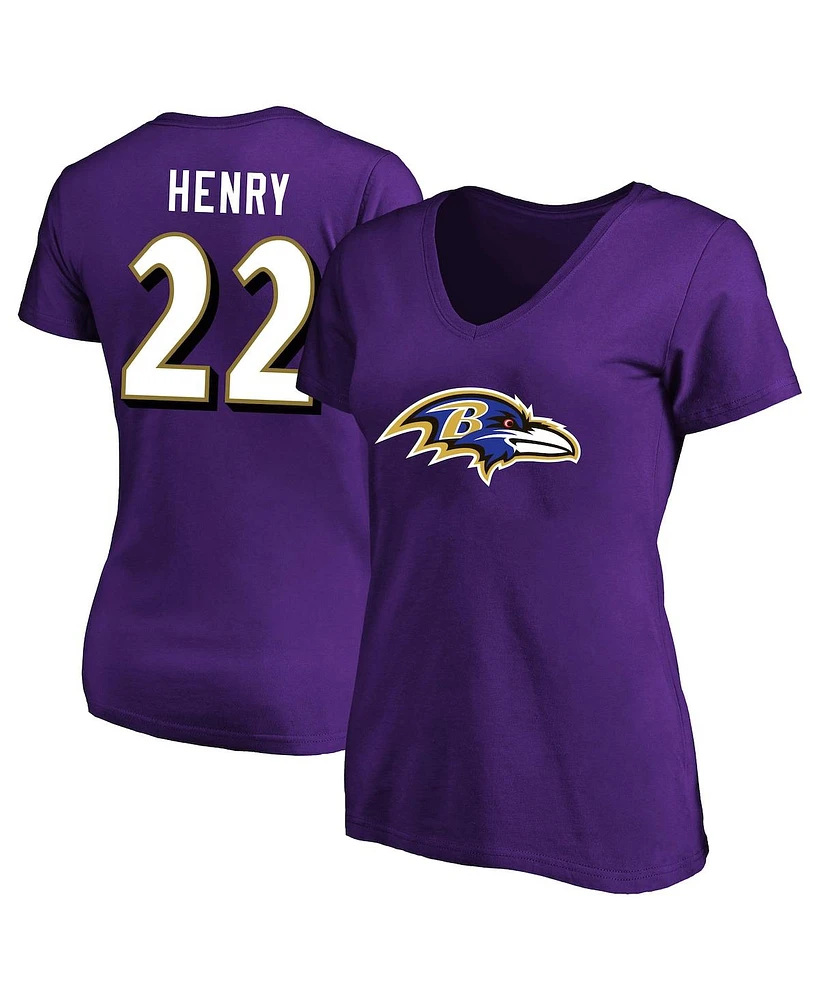 Fanatics Women's Derrick Henry Purple Baltimore Ravens Plus Name Number V-Neck T-Shirt