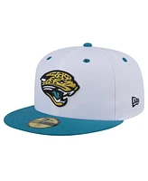 New Era Men's White/Teal Jacksonville Jaguars Throwback Logo Flipside Two-Tone 59FIFTY Fitted Hat