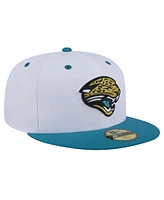 New Era Men's White/Teal Jacksonville Jaguars Throwback Logo Flipside Two-Tone 59FIFTY Fitted Hat