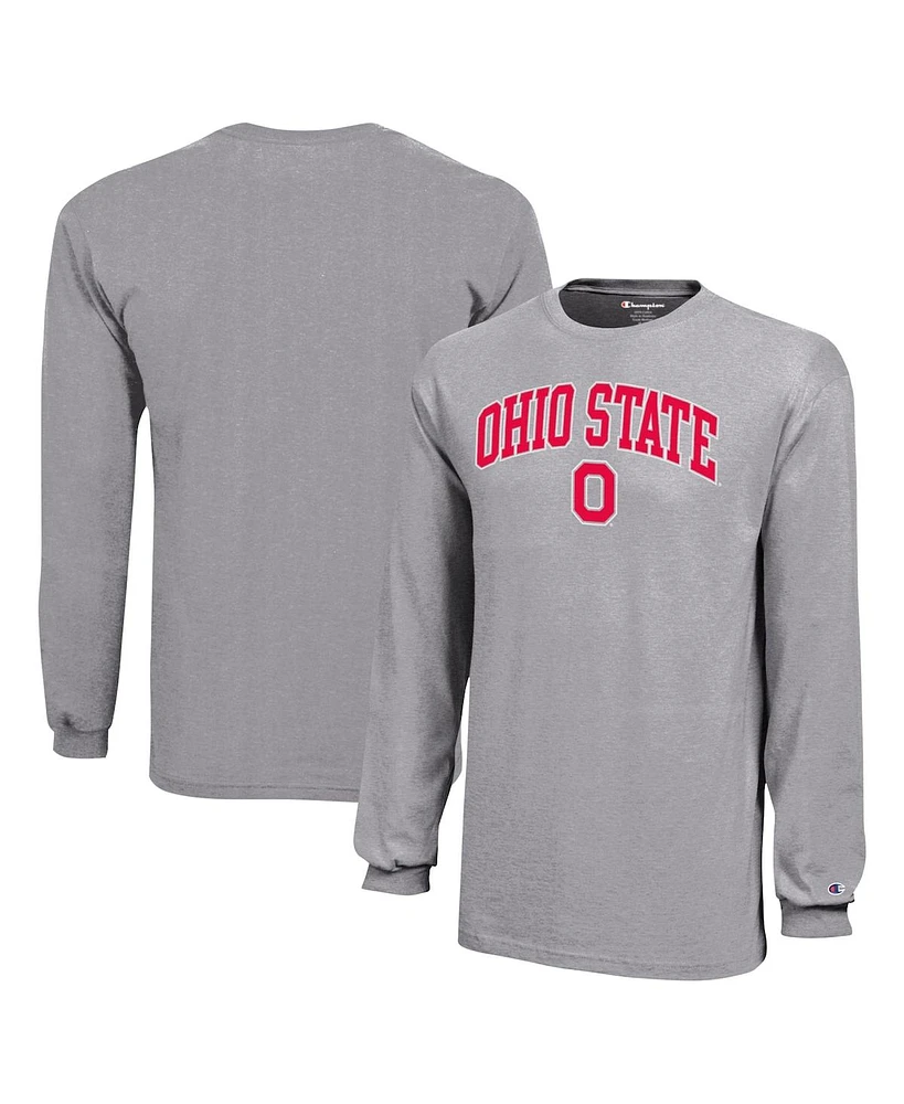 Champion Big Boys and Girls Gray Ohio State Buckeyes Arch Over Logo Long Sleeve T-Shirt