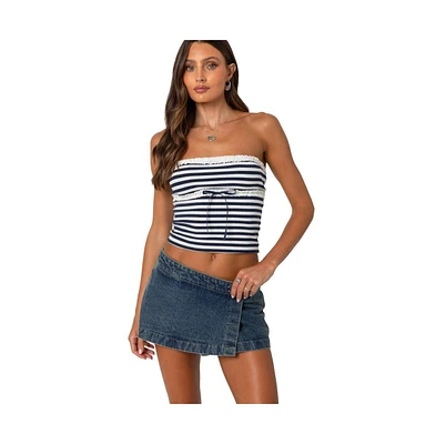 Edikted Women's Striped Eyelet Trim Tube Top