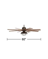 60" Defender Industrial Rustic Farmhouse Indoor Outdoor Ceiling Fan with Dimmable Led Light Remote Control Oil Rubbed Bronze Cage Koa Damp Rated for P