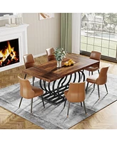 Tribesigns Modern Dining Table, 63 inch Faux Marble Wood Kitchen Table for 6 People, Rectangular Dinner Room Table with Geometric Frame for Kitchen, D