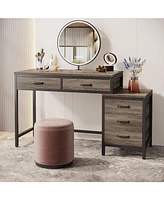 Tribesigns Computer Desk with 5 Drawers, Home Office Desks with Reversible Drawer Cabinet Printer Stand, Industrial Pc Desk with Storage, Grey Study W