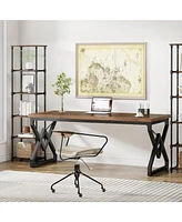 Tribesigns 63 Inch Executive Desk, Large Office Computer Desk with Extra Thick Wooden Tabletop and Metal Frame, Modern Simple Workstation Writing Tabl