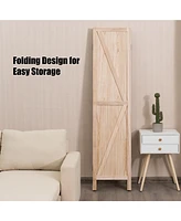 Costway 4Panels Folding Wooden Divider W/ V-shaped Design 5.6Ft Tall