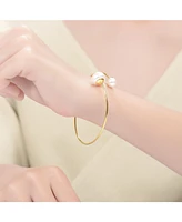 Genevive Elegant Sterling Silver 14K Yellow Gold Plating with White Freshwater Pearl Bracelet