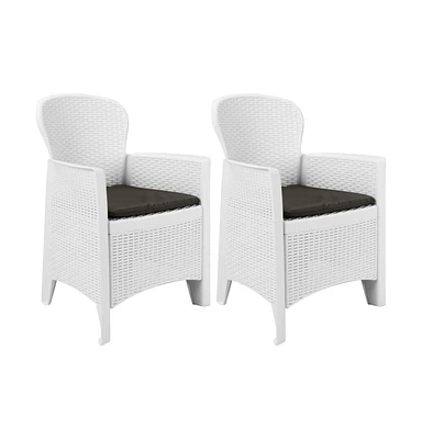 vidaXL Patio Chairs 2 pcs with Cushion White Plastic Rattan Look