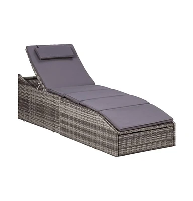 vidaXL Sunbed with Cushion Poly Rattan Gray