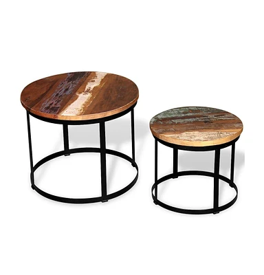 vidaXL Two Piece Coffee Table Set Solid Reclaimed Wood Round 15.7"/19.7"