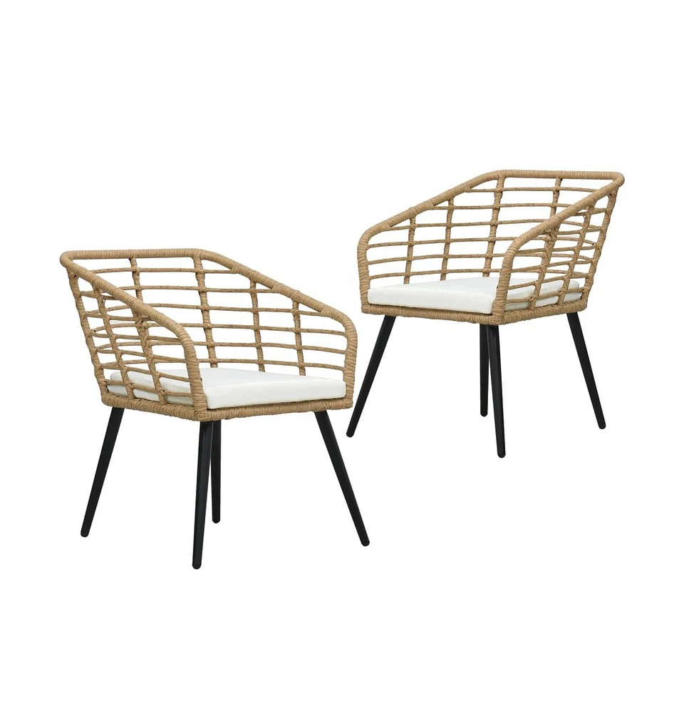 vidaXL Patio Chairs with Cushions 2 pcs Poly Rattan Oak