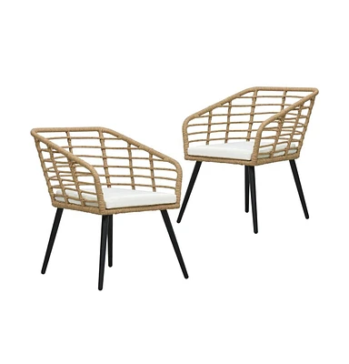 vidaXL Patio Chairs with Cushions 2 pcs Poly Rattan Oak