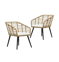 vidaXL Patio Chairs with Cushions 2 pcs Poly Rattan Oak