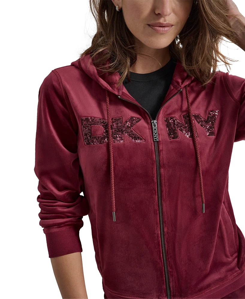 Dkny Jeans Petite Sequin Logo Zipper Hoodie