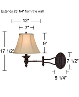 Godia French Country Indoor Swing Arm Wall Lamp Bronze Plug-In Light Fixture Dimmable Beige Softback Bell Shade for Bedroom Bedside House Reading Livi