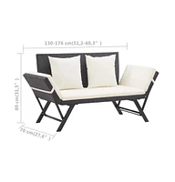 vidaXL Patio Bench with Cushions 69.3" Black Poly Rattan