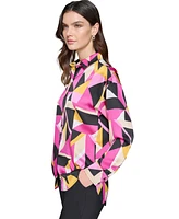 Karl Lagerfeld Paris Women's Oversized Printed Button-Down Top, Regular & Petite