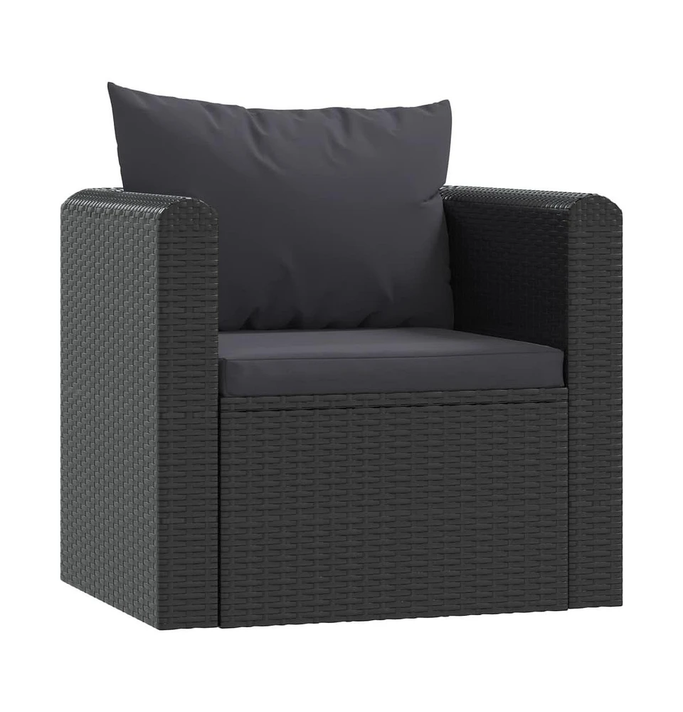 vidaXL Single Sofa with Cushions Poly Rattan Black