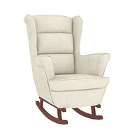 vidaXL Rocking Chair with Solid Wood Rubber Legs Cream Velvet