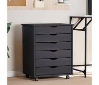 Rolling Cabinet with Drawers Moss Gray Solid Wood Pine