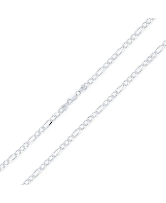 Bling Jewelry Solid Strong Medium Size Sterling Silver Flat 4mm Figaro Link Chain Necklace For Women 24 Inch