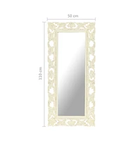 vidaXL Hand Carved Mirror White 43.3"x19.7" Solid Mango Wood