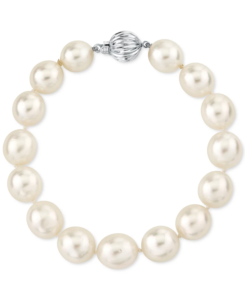 Cultured White South Sea Pearl (10 - 11-1/2mm) Ball Clasp Bracelet in 14k White Gold