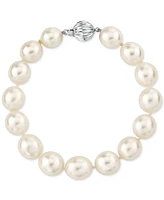 Cultured White South Sea Pearl (10 - 11-1/2mm) Ball Clasp Bracelet in 14k White Gold