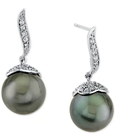 Cultured Tahitian Pearl (11mm) & Diamond (3/8 ct. t.w.) Drop Earrings in 14k White Gold