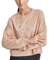 Dkny Women's Cotton Flocked-Logo Long-Sleeve Top