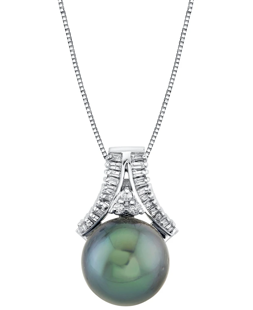 Cultured Tahitian Pearl (12mm) & Diamond (1/3 ct. t.w.) 18" Pendant Necklace in 14k White Gold