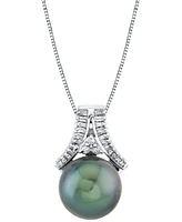 Cultured Tahitian Pearl (12mm) & Diamond (1/3 ct. t.w.) 18" Pendant Necklace in 14k White Gold