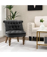 Sugift Set of 2 Upholstered Armless Slipper Chairs with Beech Wood Legs-Gray