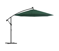 vidaXL Hanging Parasol with Led Lighting 118.1" Green Metal Pole