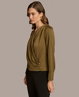 Donna Karan New York Women's Long Sleeve Faux-Wrap Satin Blouse