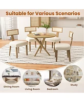 Sugift Set of 2 Linen Fabric Upholstered Accent Dining Chairs with Curved Rattan Backrests-Beige