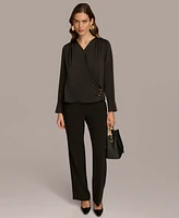 Donna Karan New York Women's Long Sleeve Faux-Wrap Satin Blouse