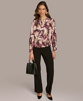 Donna Karan New York Women's Printed Faux-Wrap Satin Blouse