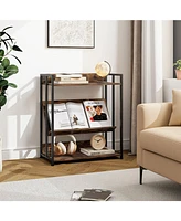 Sugift 3-Tier Corner Bookcase with Adjustable Shelves and Metal Frame-Rustic Brown