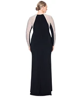 Xscape Plus Colorblocked Embellished Jersey Gown